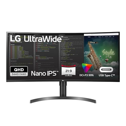 LG UltraWide Curved QHD Monitor 35WN75CP-B 88,9 cm - 35 Zoll, VA-Panel, HDR10, AMD FreeSync, Schwarz, USB Type C, 5ms GTG Reaktionszeit, Dynamic Action Sync, Black Stabilizer, 21:9 Bildformat