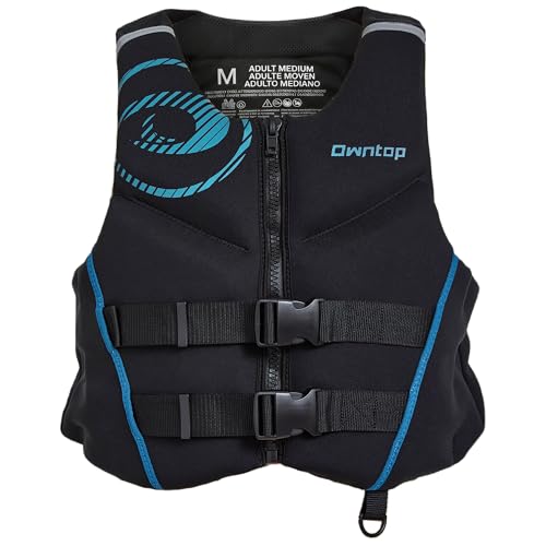 Owntop Schwimmweste für Erwachsene | Leichte Neopren-Auftriebsweste | Faltbare Schwimmhilfe mit Doppel-Sicherheitsgurten | Schwimmjacke für Bootssport, Kajakfahren, Schwimmen, Paddeln (Blau,XXL)