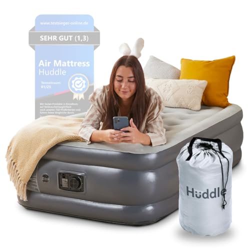 Huddle Lite Luftbett mit Integrierter Pumpe – Aufblasbare Matratze, Bequeme Flock-Oberfläche, Erhöhte Höhe – Luftbett für Camping, Gäste und Ersatzräume (Einzel/Double/King)
