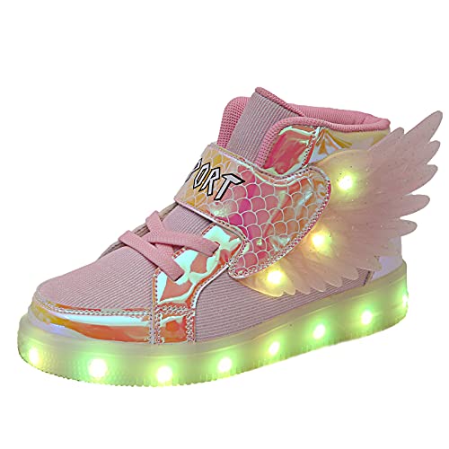 YUNICUS LED-Schuhe für Kinder leuchtende Schuhe High-Top-Sneaker LED-Sneaker USB-Aufladung blinkende Turnschuhe für Kind und Mädchen (Kleines Kind, Pink 33 EU)