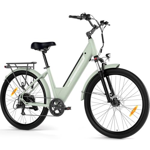 Junglor Cityräder, E-Bike 27,5 Zoll mit 250W Motor, 36V 15,6Ah Akku bis 100 km Reichweite, Hydraulische Scheibenbremsen, Federgabel, 7-Gang Elektrofahrrad, LCD-Display, Für Damen und Herren