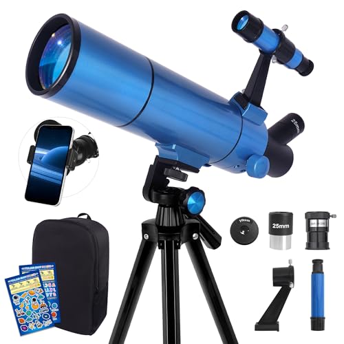 Telescope 80500 for Adults & Kids, Refractor Telescope with Tripod, Phone Adapter & Bag, Easy Assembly, Perfect for Moon and Landscape Observation