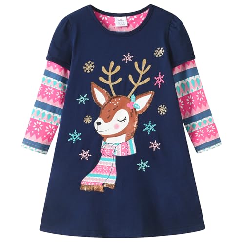 VIKITA Mädchen Kleider Streifen Langarm Baumwolle Herbst Winter T-Shirt Kleid LH6812, 5-6 Jahre (116cm)