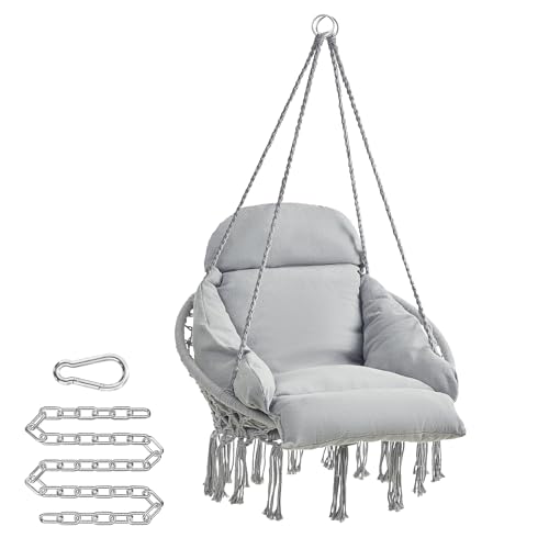 SONGMICS Hängesessel, Hängeschaukel, Hängestuhl, Dickes Kissen, skandinavischer Stil, für Wohnzimmer, Terrasse, Garten, Balkon, bis 120 kg belastbar, Zubehör inklusive, Taubengrau GDC042G11V3