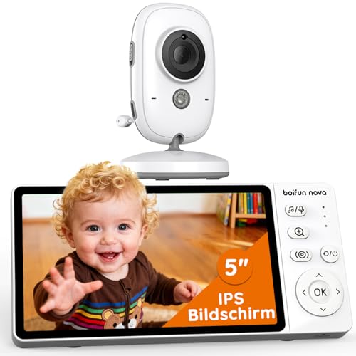boifun nova 5” Babyphone mit Kamera, Ohne WLAN, 1080P Monitor, Infrarot Nachtsichtgerät, 20 Stunden Akkulaufzeit, 2 Wege Audio, Schallerkennung, Temperaturerkennung, Datenschutz, 3X Zoom, Wiegenlied
