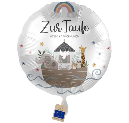 Folienballon Zur Taufe Herzlichen Glückwunsch Ballon Taufe Junge Mädchen Deko Tauffeier Luftballon Motiv Arche Noah, Made in EU, ungefüllt, Helium geeignet
