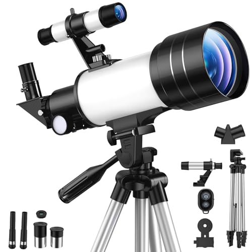 Astronomisches Teleskop Refraktor 70/300 mm, FMC Hohe Übertragung, Vergrößerung 15-150X, verstellbares Stativ, Telefonhalterung & Bluetooth-Fernbedienung, für Anfänger in der Astronomie, Erwachsene