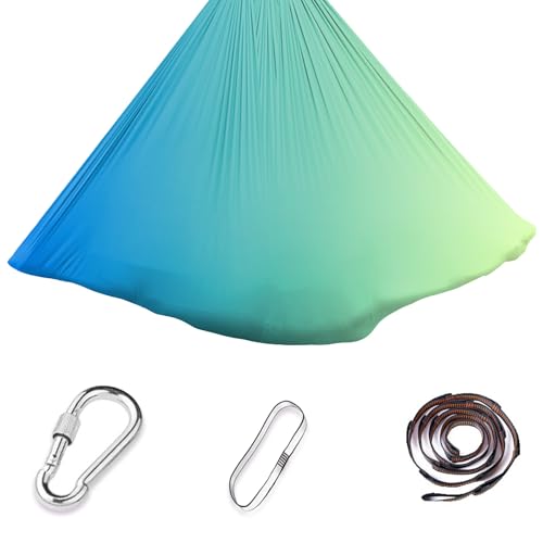 Aerial Yoga Hängematte Set, 200 Kg Max. Tragfähigkeit Mit Beschläge,Klein,150x280CM (Blau Grün)