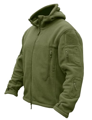 TACVASEN Herren Fleecejacke Military Outdoor Winddichte Jacke mit Kapuze- Gr. L, Grün