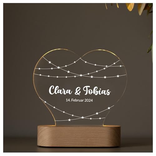 Geschenkfreude Acrylglas Bild personalisiert mit Namen - UV- Druck - beleuchteter Bilderrahmen LED - Jahrestag Geschenk für Ihn und Sie - Partnergeschenk für Mann und Frau - Sternchen