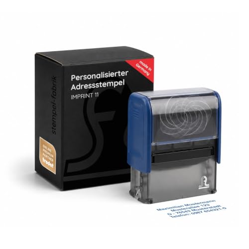 stempel-fabrik – Imprint 11 Stempel mit Wunschtext personalisieren – selbstfärbender Stempel als Namensstempel, Adressstempel, Firmenstempel & Co zu verwenden (37 x 14 mm | 4 Zeilen)