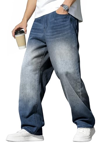 JMIERR Jeans Herren Baggy Weite Jeans Hose Herren Stretch Vintage Y2K Hip Hop Denim Hosen Loose Fit Streetwear Freizeithosen, Segelblau XL