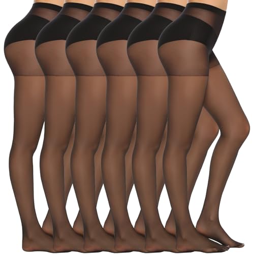 MANZI 6 Paar Feinstrumpfhose Damen Transparent Strumfphosen 20 Denier Ohne Muster Seidig Glänzende Schwarz,L