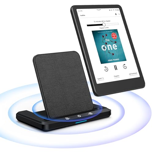 Kabelloses Ladedock mit Integriertem Hörbuch-Lautsprecher, Kompatibel mit Kindle Paperwhite Signature Edition (2022/2024), Colorsoft Signature Edition (32GB), iPhone&Samsung | Inkl. Netzteil (Schwarz)