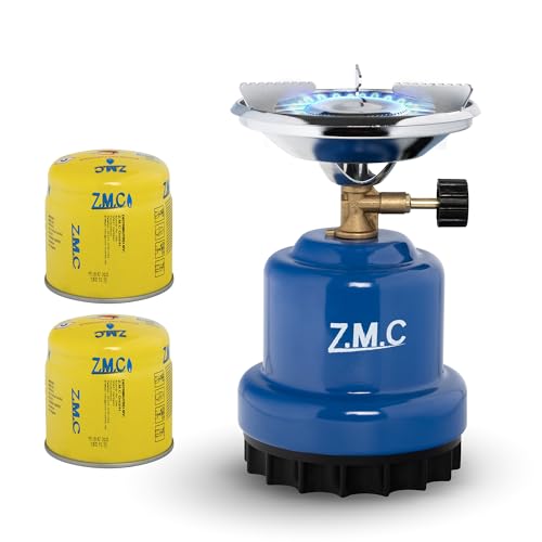 Z.M.C Campingkocher Gaskocher 1100 W + 2x Gaskartuschen 190g Kohlenanzünder