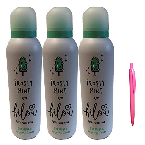 bilou Duschschaum Frosty Mint 3er Set mit usy Pink Pencil (3x200ml Flasche)