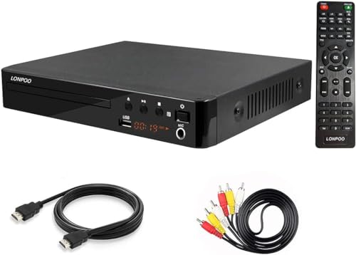 LP-099 DVD-Player für TV, Region-Free DVD Player CD Player mit HDMI-Anschluss (1080p Upscaling), HDMI AV-Ausgang, USB-Eingang, alle Regionen frei integriertes PAL NTSC-System (LP-099)