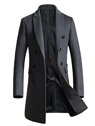 FTCayanz Herren Mantel Wintermantel Slim Fit Wollmantel Business Herrenmantel Lange Trenchcoat Jacken Grau L