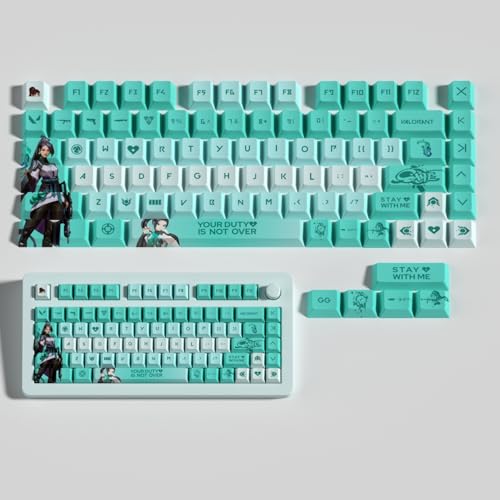 Valorant Sage Set mit 82 Keycaps PBT, hohe Dichte, Cherry Profile Dye Sublimation, Layout, ideal für Content-Designer und Sportbegeisterte