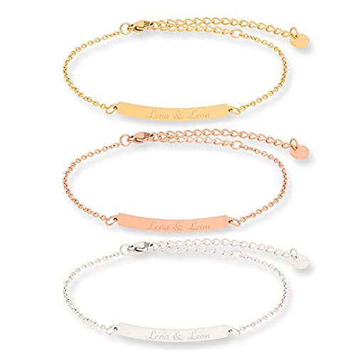 ID Armband mit Gravur | Namensarmband | Partnerarmband | Personalisiertes Geschenk zum Valentinstag Jahrestag Muttertag Geburtstag Hochzeit Freundinnen | 316L Edelstahl | Silber Gold Roségold