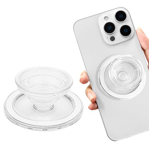 Simsky Runder Telefongriff mit Magnetischem Halter & Kickstand, Kompatibel mit Kabellosem Laden, Expandierbarer Handygriff für Smartphones - Klar