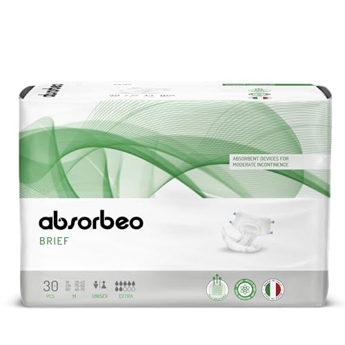 Absorbeo Windel EXTRA 30 Stück, Saugfähiges Hilfsmittel für Mittlere Blasenschwäche, Absoluter Komfort, Totaler Schutz, Anti-Odour-System, Vollständig Atmungsaktiv, Unisex, Größe M