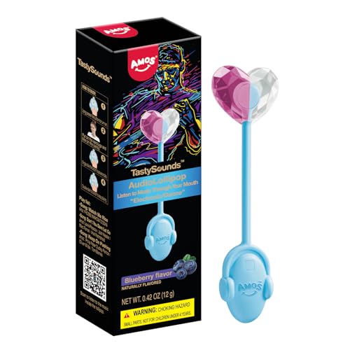 AMOS Lutscher Audio Lollipop Süssigkeiten, 1x Blaubeere Ostern Süßigkeiten Geschenke Musik Lollies Süßigkeitens Bonbons, Zuckerfrei Lollipops Lutscher Süßigkeiten Einzeln Verpackt