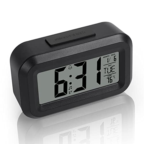Vicloon Digital Wecker Nachttisch,LCD Display Tischuhr mit Snooze,12/24 Stunden,Datum,Temperaturanzeige,Timer-Funktion,Batteriebetrieben für Schlafzimmer Home Office Reisen(Schwarz)
