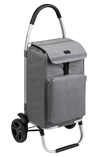Meister Einkaufstrolley Grau, 54 + 5 L – Klappbarer Einkaufsroller mit großen Reifen & Kühlfach – Abnehmbare, regenfeste Tasche – Mit Aufhängung für Einkaufswagen