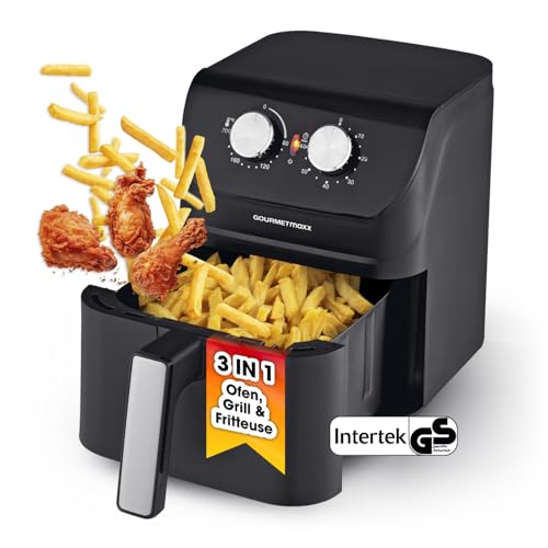GOURMETmaxx Heißluftfritteuse 4 L | Airfryer mit Timerfunktion & Edelstahl Heizelement | praktisches Vorheizen & Warmhalten | geruchsarm, energiesparend & nahezu ohne Öl | 1400 W
