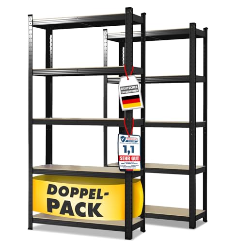 casa pura Schwerlastregal, 2er Set, Kellerregal, Lagerregal, 50 x 100 x 200 cm, Regal mit Stahlgestell, jeweils bis 600 kg belastbar, 5 verstellbare Ablagen, schwarz