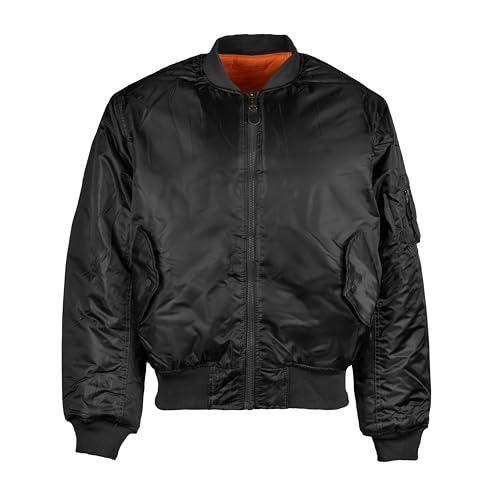 Mil-Tec US Fliegerjacke Typ MA1® PES • Klassische Bomberjacke im US Air Force Stil • Wendbare Pilotenjacke • Übergangsjacke Herren aus Polyester • Windfeste Outdoorjacke • Schwarz, M