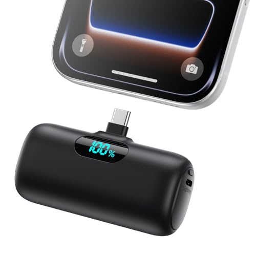 Power Bank USB C 5000mAh, Mini Powerbank Klein Aber Stark 15W PD 3.0 Schnelles Aufladen Tragbares Externer Akku mit LED Display Kompatibel mit iPhone 17/16/15, Samsung S25/24, Android Telefone