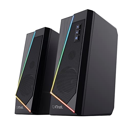 Trust Gaming Lautsprecher für PC GXT 609 Zoxa - Computer Boxen, Lautsprecherset mit 6 Verschiedene RGB Beleuchtungsarten, Stromversorgung über USB, 12W, PC/Laptop, Schwarz