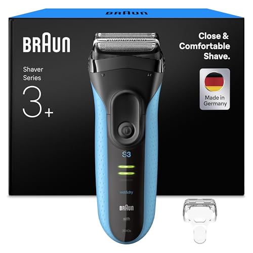 Braun Series 3+ Rasierer Herren Elektrisch, Elektrorasierer, 3 Flexible Klingen, Rasierapparat, Effizienter MicroComb Mitteltrimmer, Präzisionstrimmer, Nass- & Trockenrasierer für Männer, 3040si, Blau