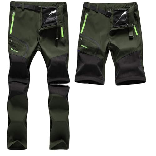 SANMIO Herren Wanderhose Zip Off Atmungsaktiv Arbeit Hosen Softshellhose Outdoor Sommer Funktionshose Trekkinghose Entfernbar Schnell Trockend (mit Gürtel) Grün, M
