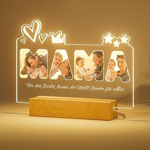 iDIY Personalisierte Geschenke Mama Lampe mit Foto - Muttertagsgeschenk, Geschenke für Mama Tochter Sohn, LED Nachtlicht mit Text, Acryl Fotorahmen, Geschenkideen zum Muttertag