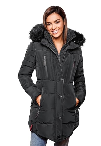 MARIKOO warme Damen Winter Jacke Winterjacke Parka Stepp Mantel lang B401 [B401-Moonshine-Schwarz-Gr.XXL]