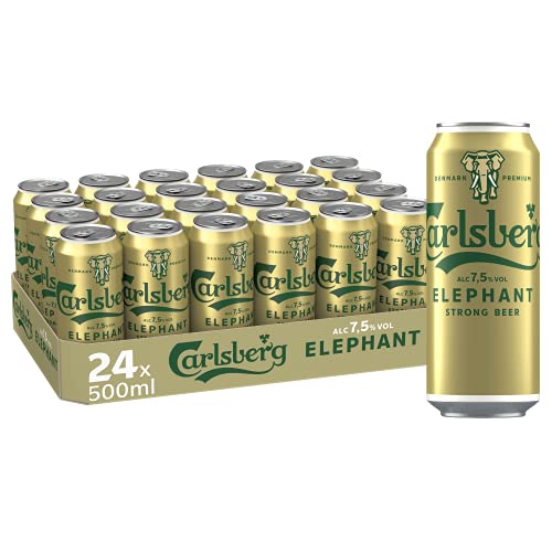 Carlsberg Elephant 7,5 % Vol. Dosenbier 0,5 l | 24 Starkbier Dosen in kraftvoll, herbem Geschmack | Bier Palette Einweg (24 X 0,5 l)