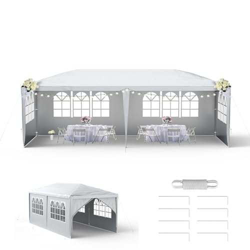LZQ Pavillon Partyzelt Gartenpavillon 3x6 m Stabiles Stecksystem Wasserdichtes Festzelt mit Fenstern, Dach & 6 Seitenwänden, Bierzelt Outdoor Gartenzelt für Party, Camping, Markt, Grau
