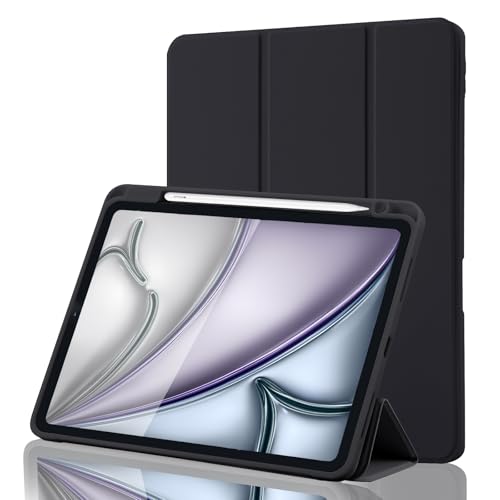 Hülle für iPad Air 11 Zoll M4 2026/M3 2025/M2 2024, iPad Air 5/4 2022/2020 10,9 Zoll mit Stifthalter, Magnet-Trifold Hülle mit iPencil 2. Gen Aufladen, Auto Schlafen/Wachen, TPU Schutz, Schwarz