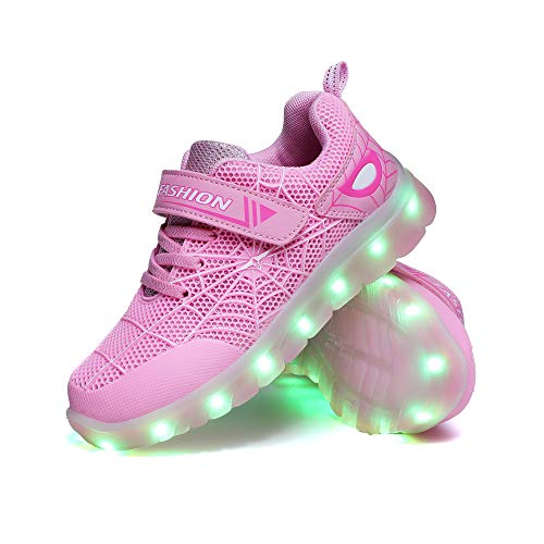 WDRHC Unisex Kinder LED Schuhe 7 Farbe USB Aufladen LED Leuchtend Outdoor Sportschuhe Low Top Atmungsaktives Ultraleicht Wasserdicht Laufschuhe Gymnastik Turnschuhe Blinken Sneaker Für Jungen Mädchen