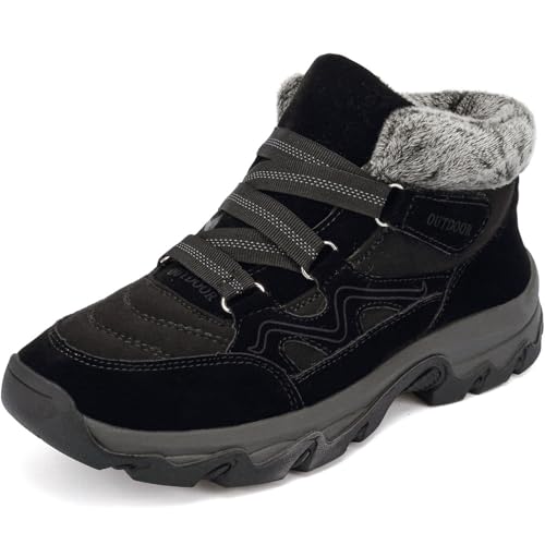 VTASQ Herren Winterstiefel Warm gefütterte Schneestiefel Damen Winter Stiefeletten rutschfest Outdoor Trekkingschuhe Wanderhalbschuhe Winterschuhe Schwarz 44 EU
