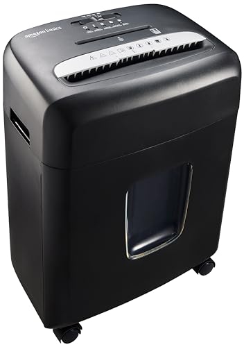 Amazon Basics Aktenvernichter mit Mikropartikelschnitt, 8 Blatt, mit Transparentem Sichtfenster, für Dokumente, CDs und Kreditkarten, 15l Auffangbehälter, Schwarz