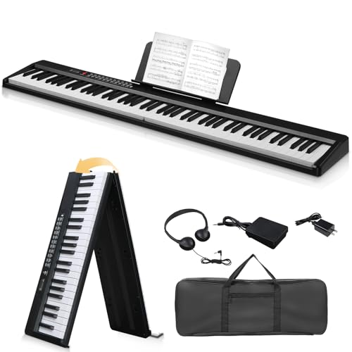 LEADZM 88 Tasten Faltbar Digital Piano, Halbgewichteten Klavier Piano, Elektronische Keyboard, E-Piano mit Dual-Bluetooth-Modus, 1000 Rhythmen, 1000 Tönen und 50 Demos für Anfänger (Schwarz)