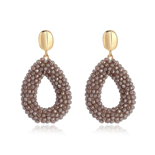 Braun Boho Ohrringe hängend für Damen,Tropfenförmige Reisperlen Leichte Ohrringe Eleganter Hingucker für Frauen Modischer Schmuck