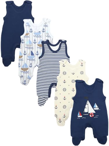 TupTam Baby Unisex Strampler mit Aufdruck Spruch 5er Pack, Farbe: Maritim, Größe: 56