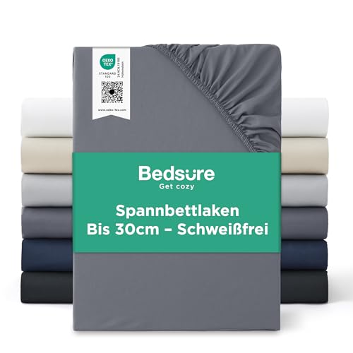 Bedsure Spannbettlaken 180x200cm Bettlaken Spannbetttücher - Oeko-TEX Mikrofaser Bis 30cm für Boxspringbett und Dicke Matratzen, Atmungsaktiv & Schnelltrocknend Spannleintuch mit Gummizug, Anthrazit