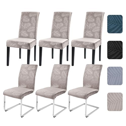 Alishomtll Stuhlhussen 6er Set Universal Stretch Kurzflor Stuhlhussen Schwingstuhl Elastische Abnehmbar Blättern Stuhlbezug Waschbar Hussen für Stühle für Esszimmer Hotel Bankett (Champagner, 6 Stück)