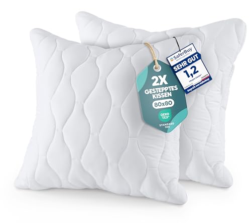 Utopia Bedding Kopfkissen 80x80 cm (2er Set), Gestepptes Kissen für Bett und als Dekokissen, Kissenfüllung, SofaKissen, Zierkissen für Couch (Weiß)